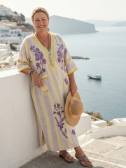 Aurelia | V-Neck Floral Maxi Dress with Half Sleeves