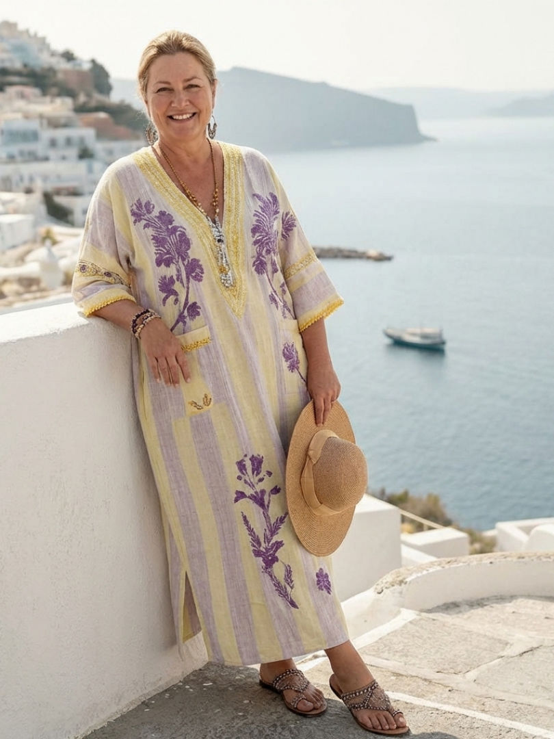 Aurelia | V-Neck Floral Maxi Dress with Half Sleeves