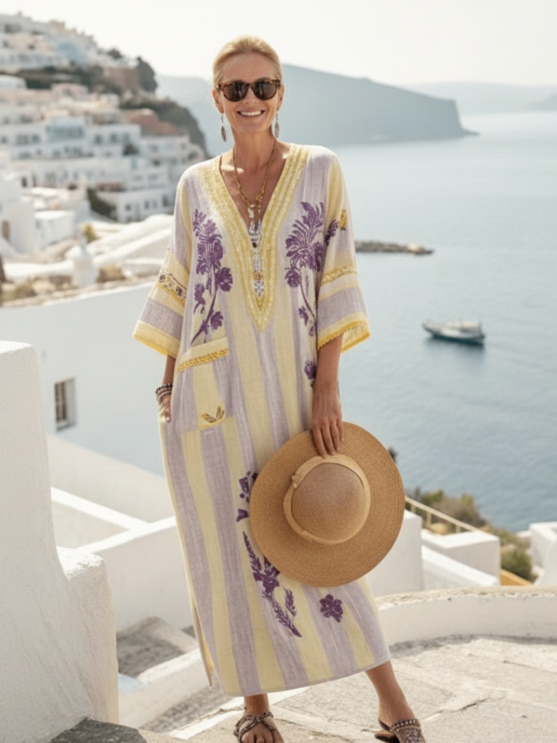 Aurelia | V-Neck Floral Maxi Dress with Half Sleeves