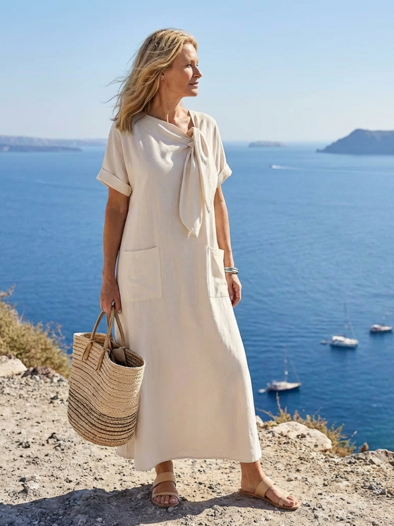 Elowyn | Round Neck Short Sleeve Maxi Dress