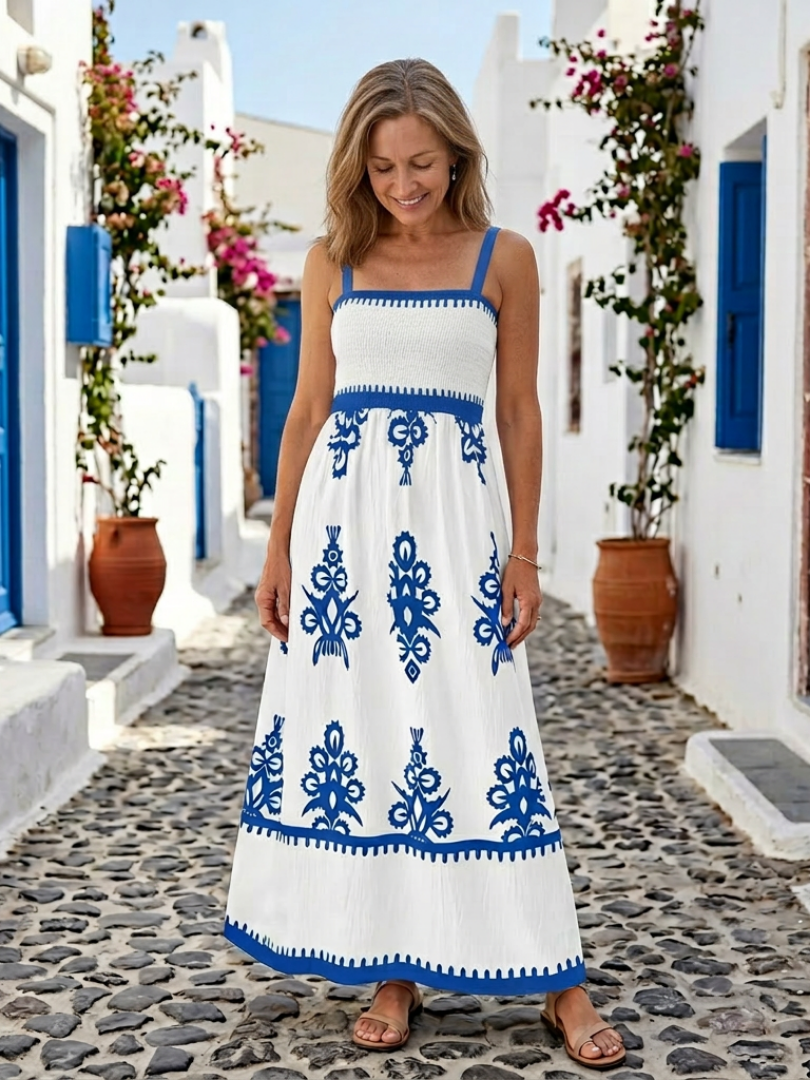 Odelina | Sleeveless Maxi Dress with Shirred Bodice