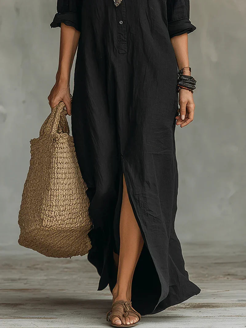 Céline – Relaxed Black Button-Front Maxi Dress