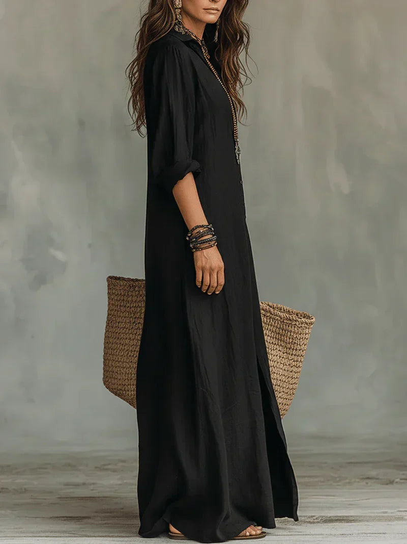 Céline – Relaxed Black Button-Front Maxi Dress