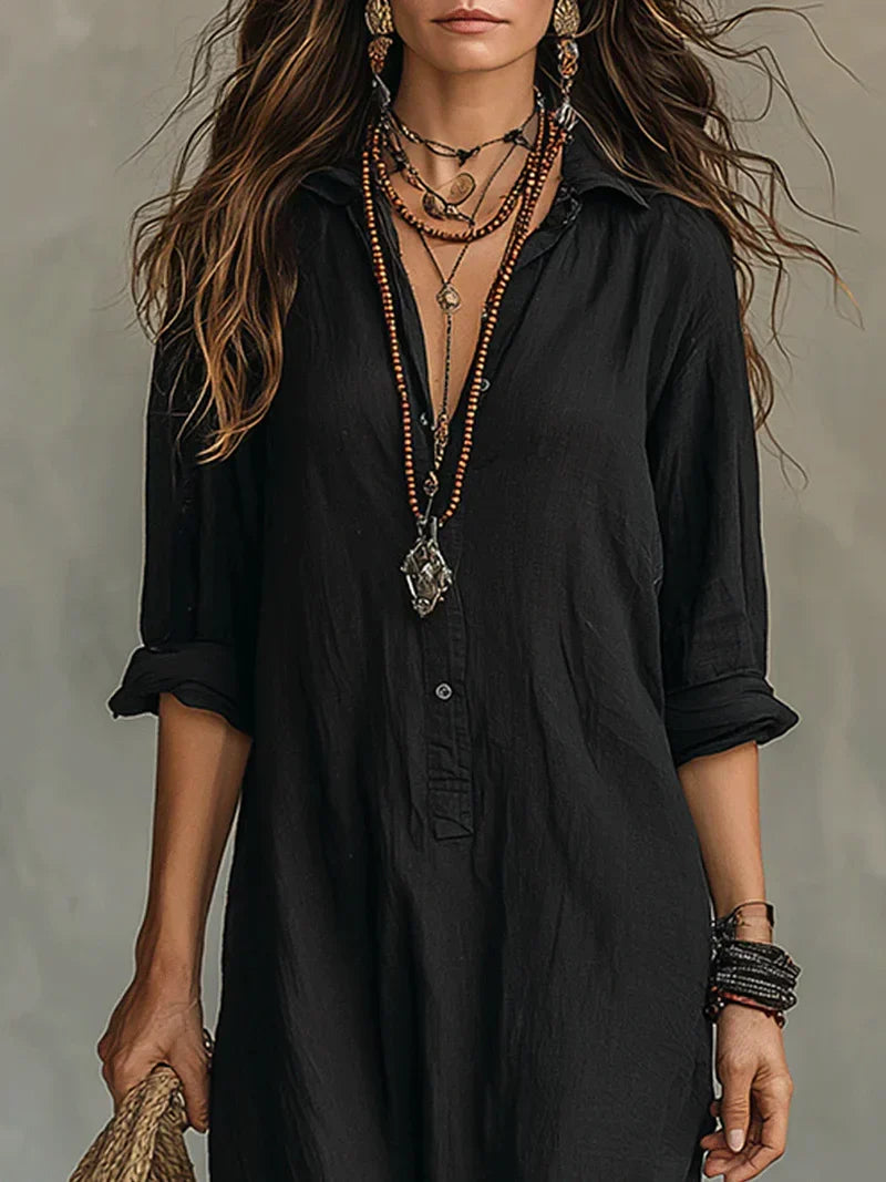 Céline – Relaxed Black Button-Front Maxi Dress