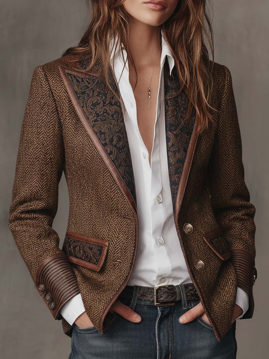 Herringbone Printed Panel Blazer