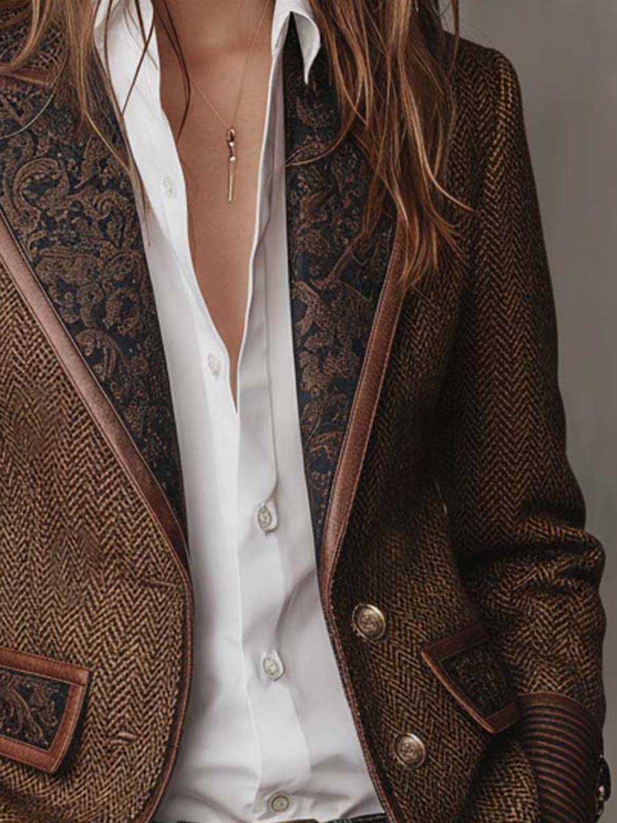Herringbone Printed Panel Blazer