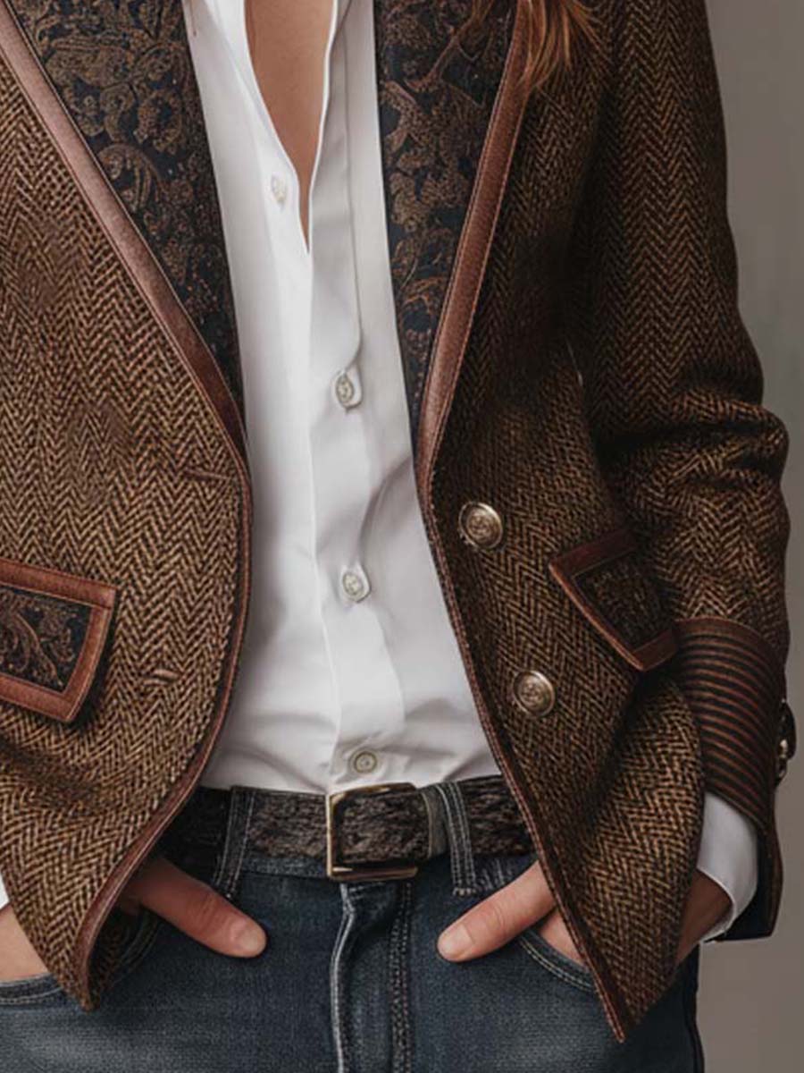 Herringbone Printed Panel Blazer