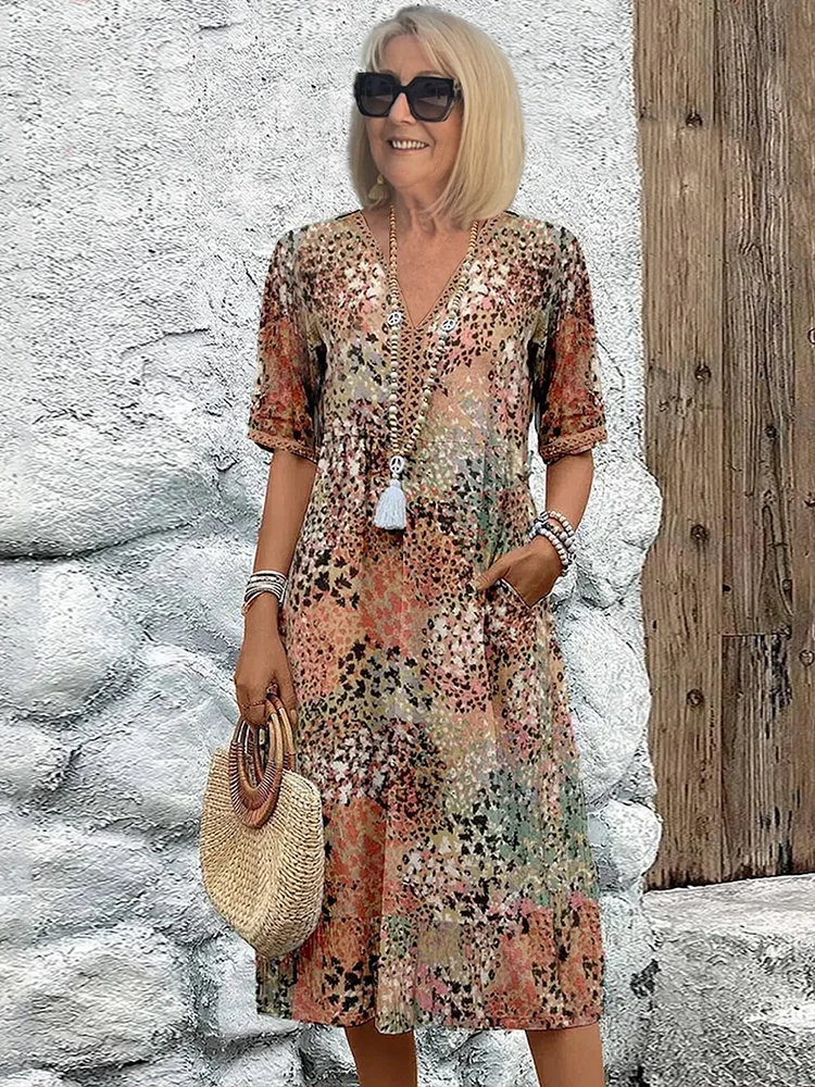 Susan - Vibrant Midi Dress with Elegant Tummy Coverage