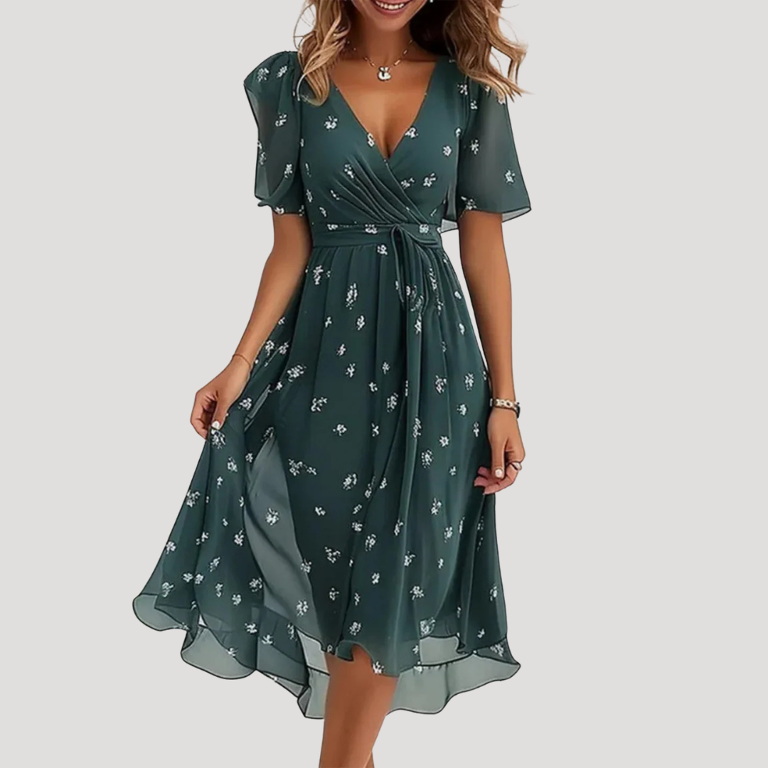 Floral Tummy Control Wrap Midi Dress