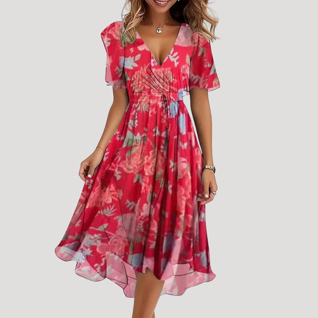 Floral Tummy Control Wrap Midi Dress