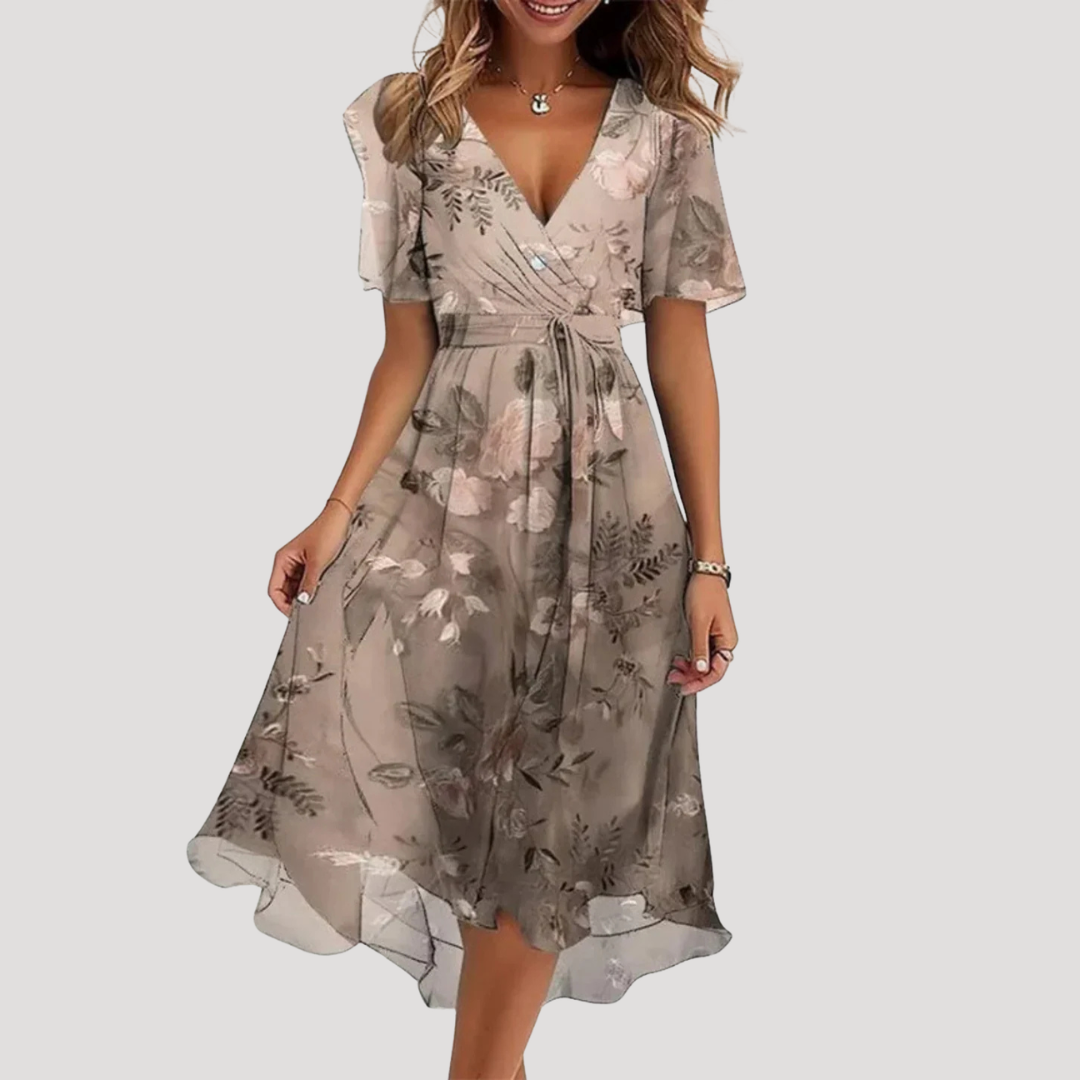 Floral Tummy Control Wrap Midi Dress