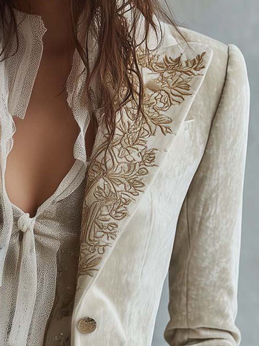Ivory Embroidered Tailored Blazer