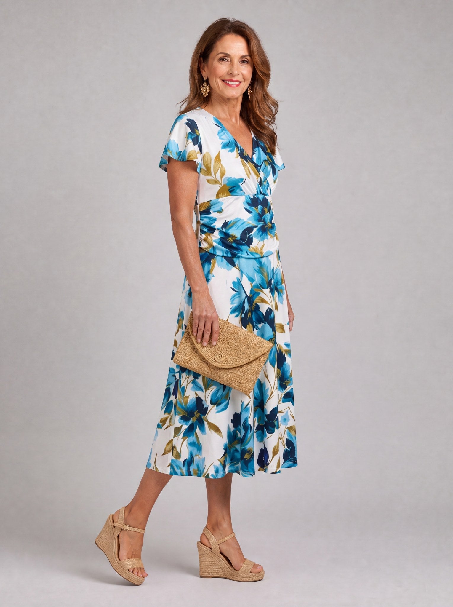 Elara | Floral Wrap Waist Midi Dress