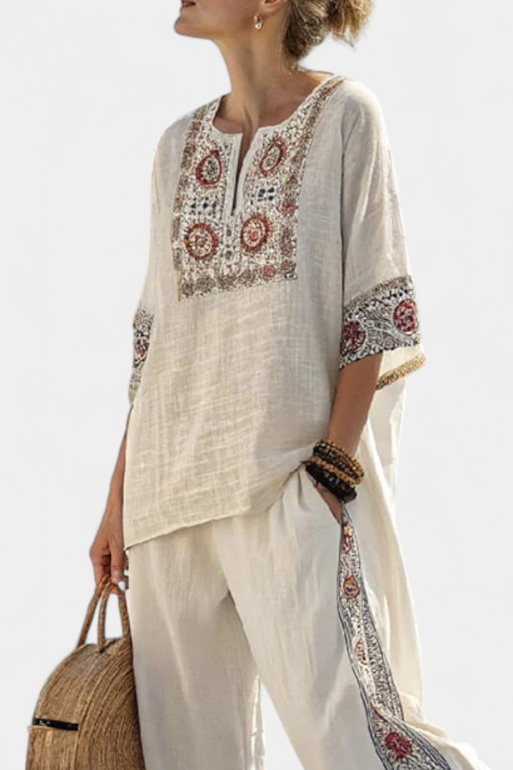 Maud | Refined Embroidered Blouse & Wide-Leg Trousers