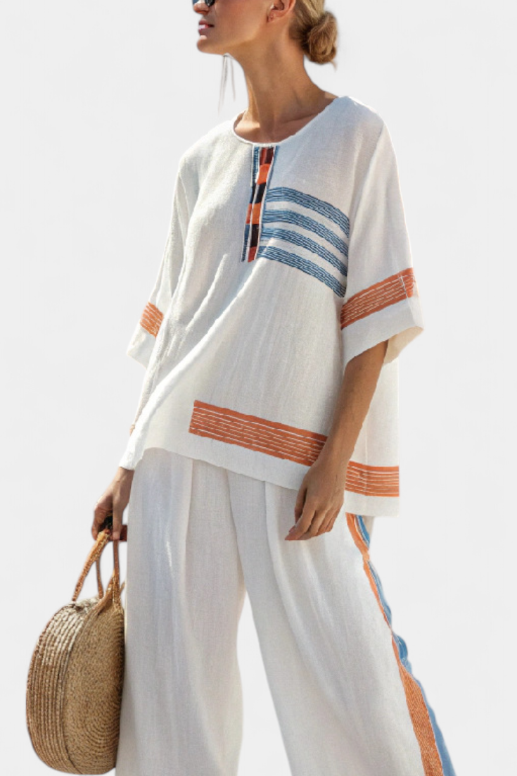 Romy | Refined Blue & Orange Striped Top & Trousers