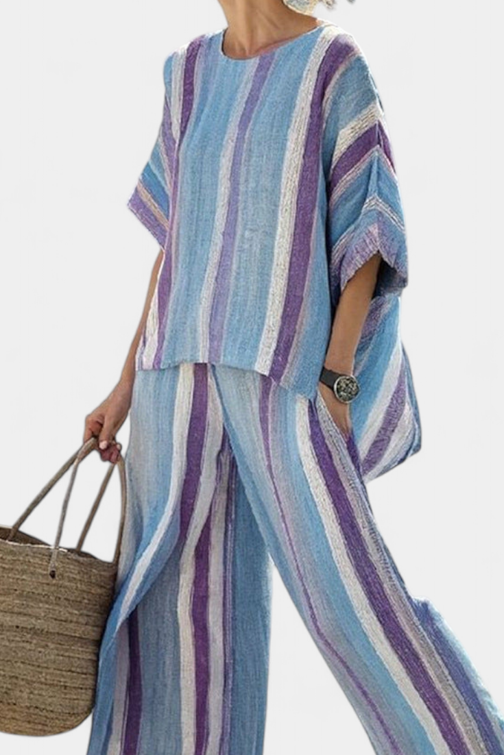 Esmee | Elegant Pastel Top & Striped Trousers