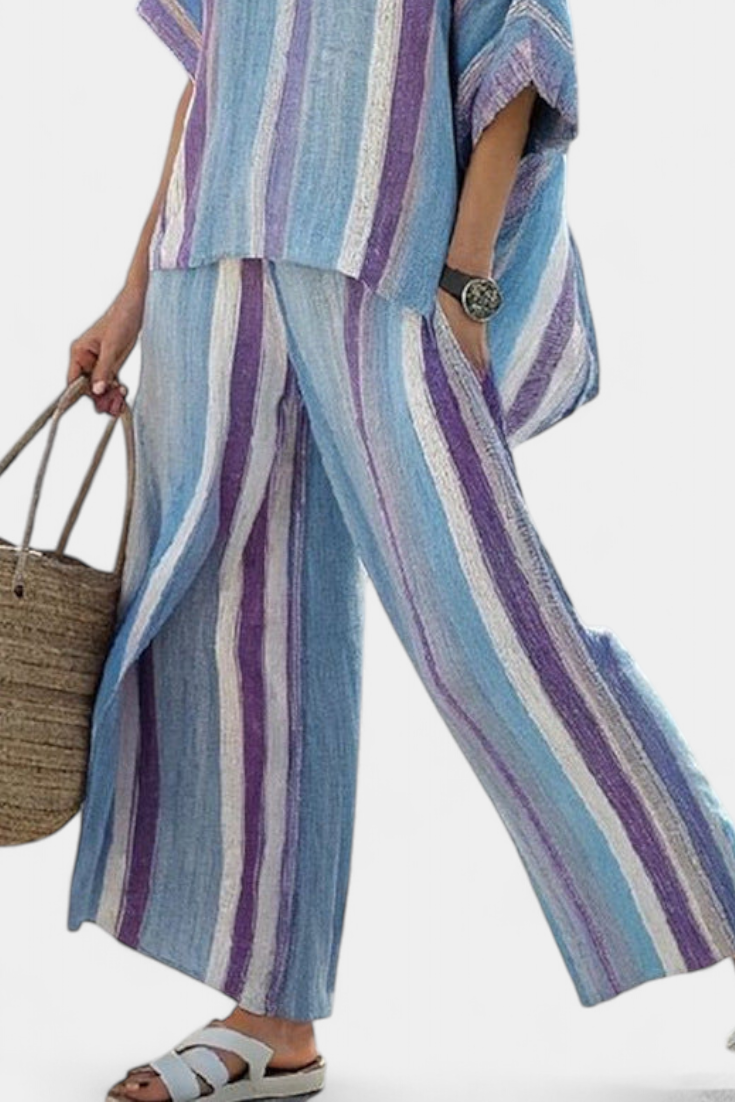 Esmee | Elegant Pastel Top & Striped Trousers