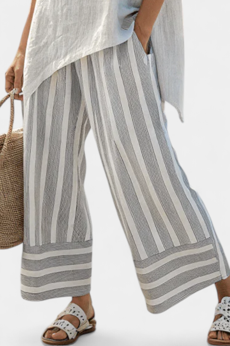Sophie | Elegant Asymmetric Blouse & Striped Trousers
