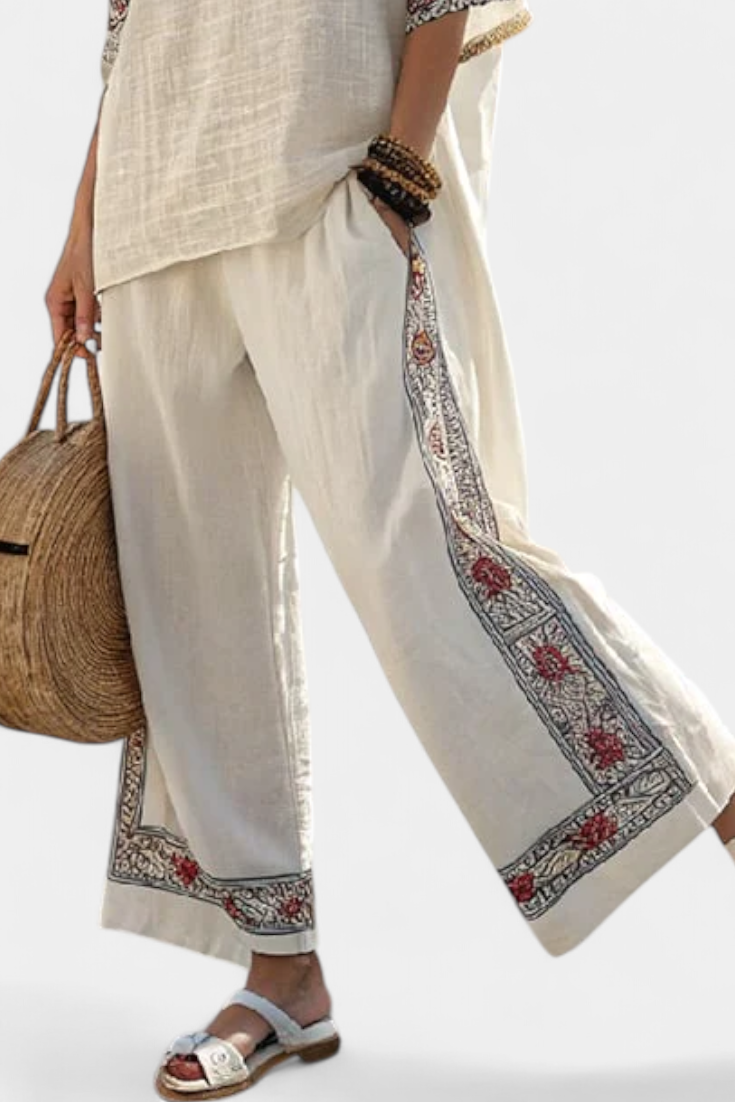 Maud | Refined Embroidered Blouse & Wide-Leg Trousers