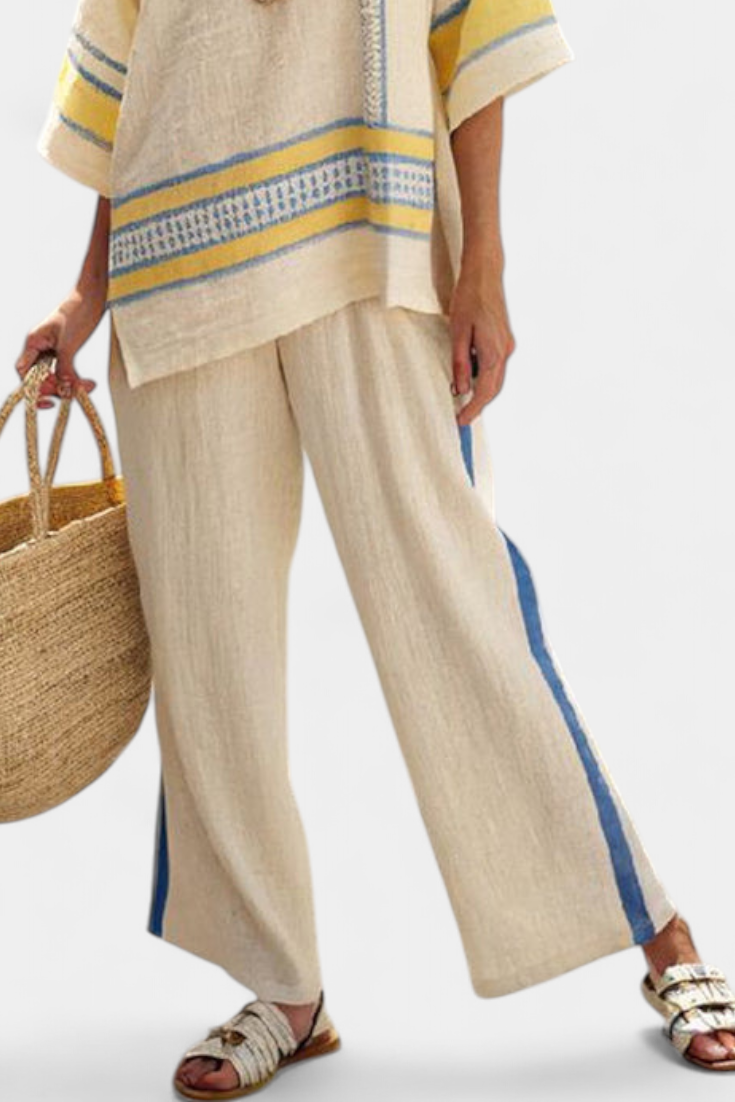 Jade | Comfortable Blue & Yellow Mediterranean Top & Trousers