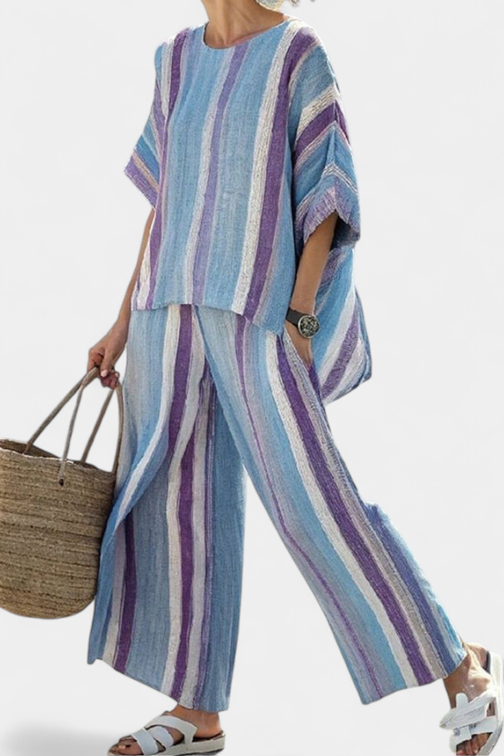 Esmee | Elegant Pastel Top & Striped Trousers
