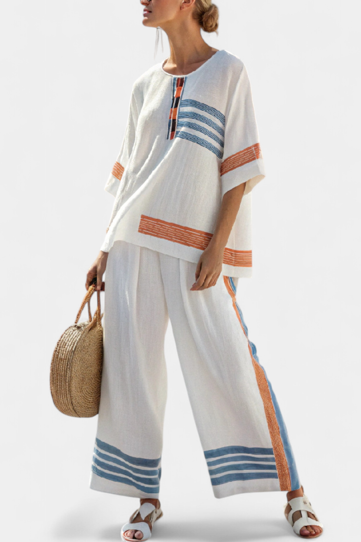 Romy | Refined Blue & Orange Striped Top & Trousers