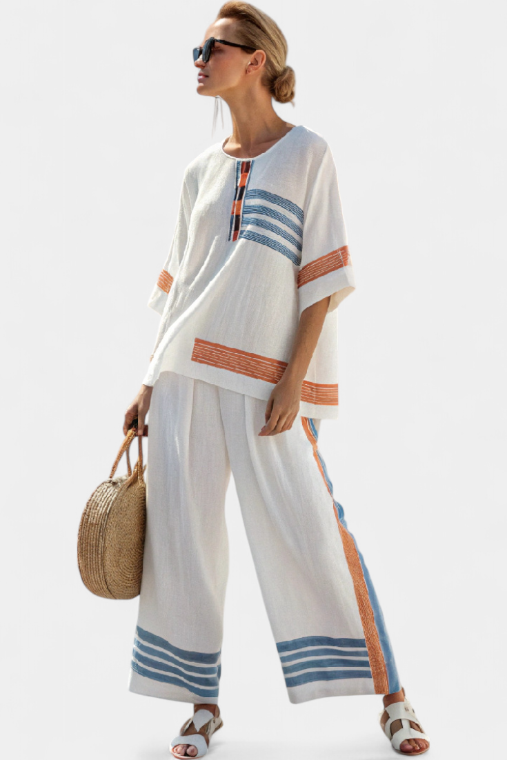 Romy | Refined Blue & Orange Striped Top & Trousers