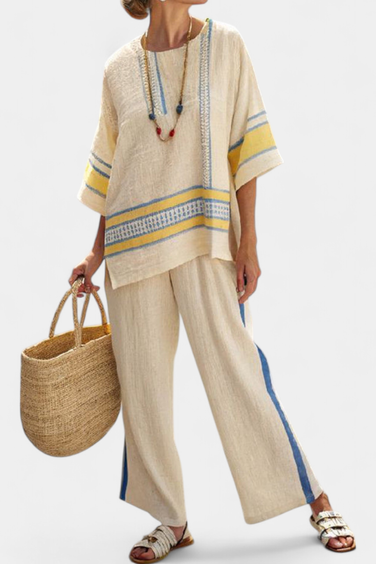 Jade | Comfortable Blue & Yellow Mediterranean Top & Trousers