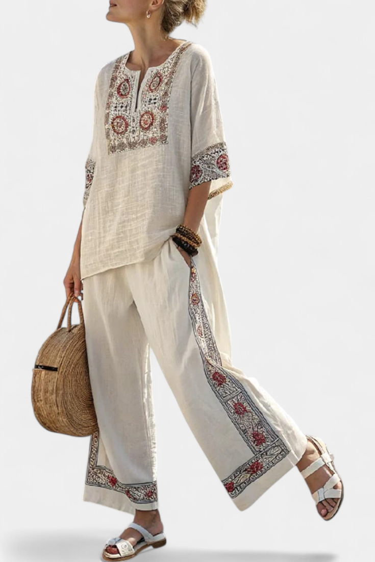 Maud | Refined Embroidered Blouse & Wide-Leg Trousers