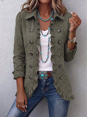 Kamberly - Boho-Chic Floral Embroidered Utility Ruffled Trim Jacket