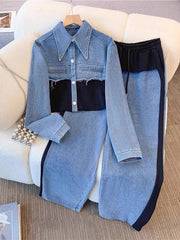 Holbrook - Color-Block Cropped Jacket & Wide-Leg Pants Set