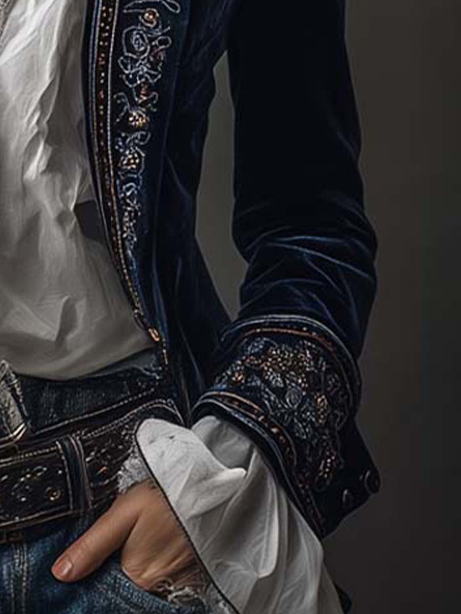 Vintage Navy Embroidered Longline Jacket