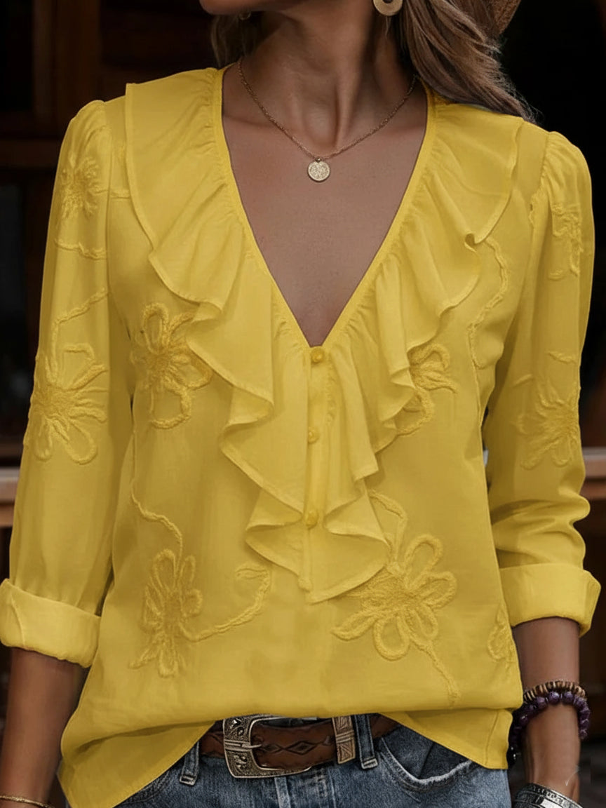 Celeste - Vintage Floral V-Neck Shirt