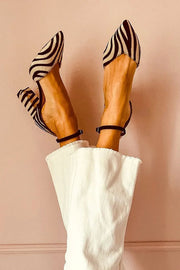 Zebra Print Court Shoes with Purple Heel