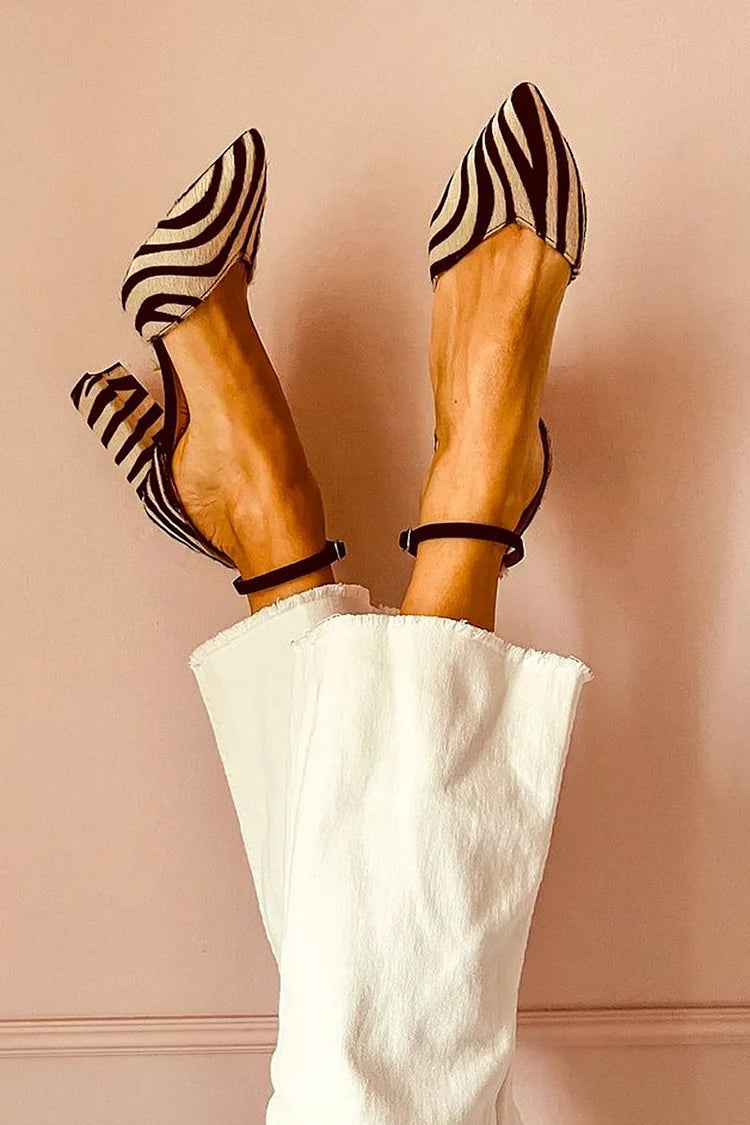 Zebra Print Court Shoes with Purple Heel