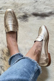 Shiny Light Gold Loafers