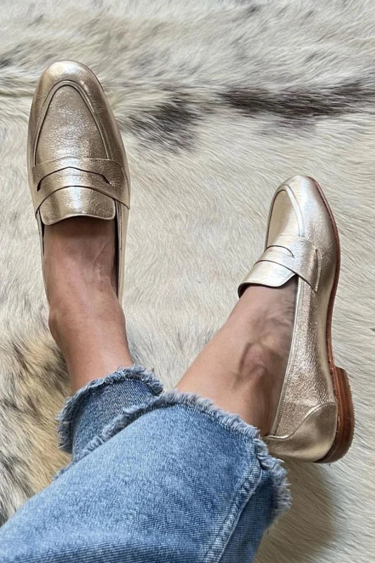 Glossy Light Gold Loafers