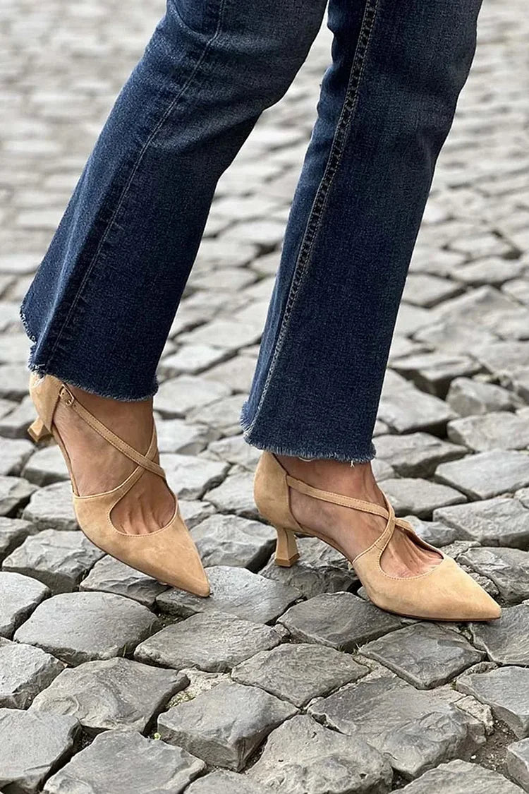 Pointed-Toe Court Shoes with Ankle Strap