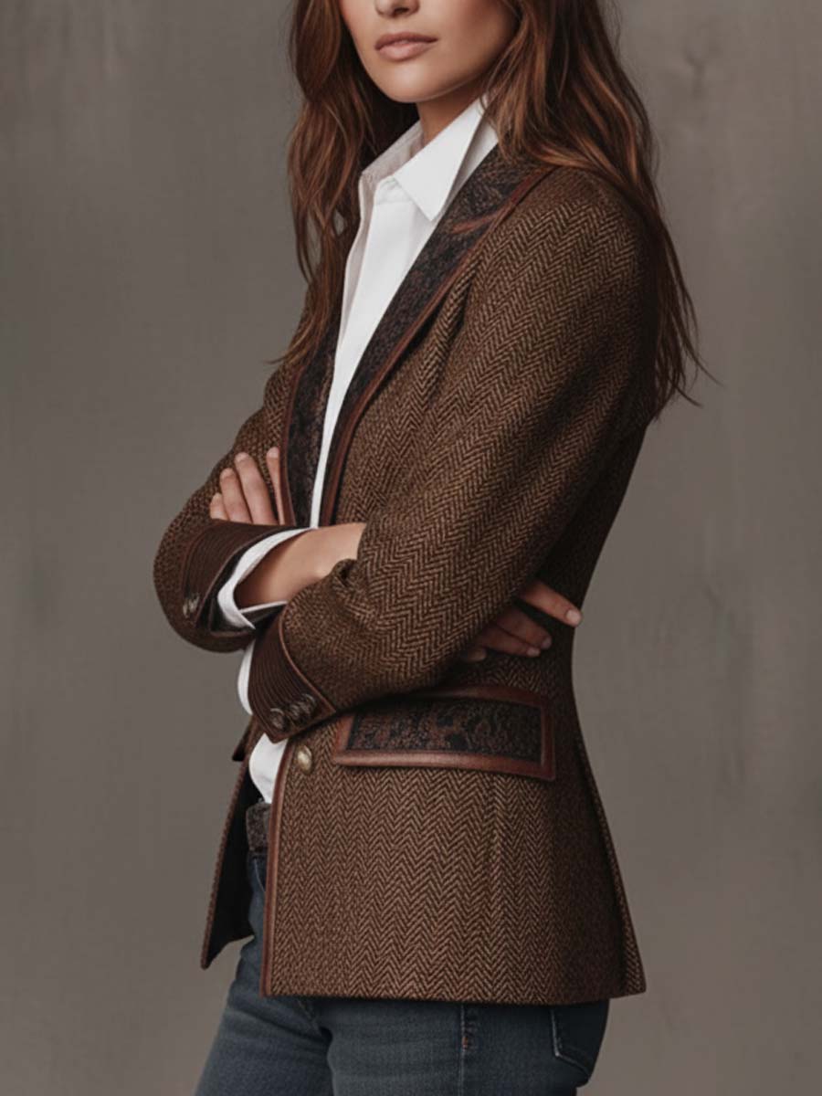 Herringbone Printed Panel Blazer