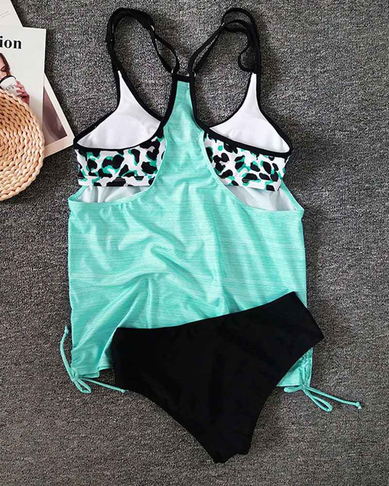 Augustus – Solid Tankini with Leopard Print Detail