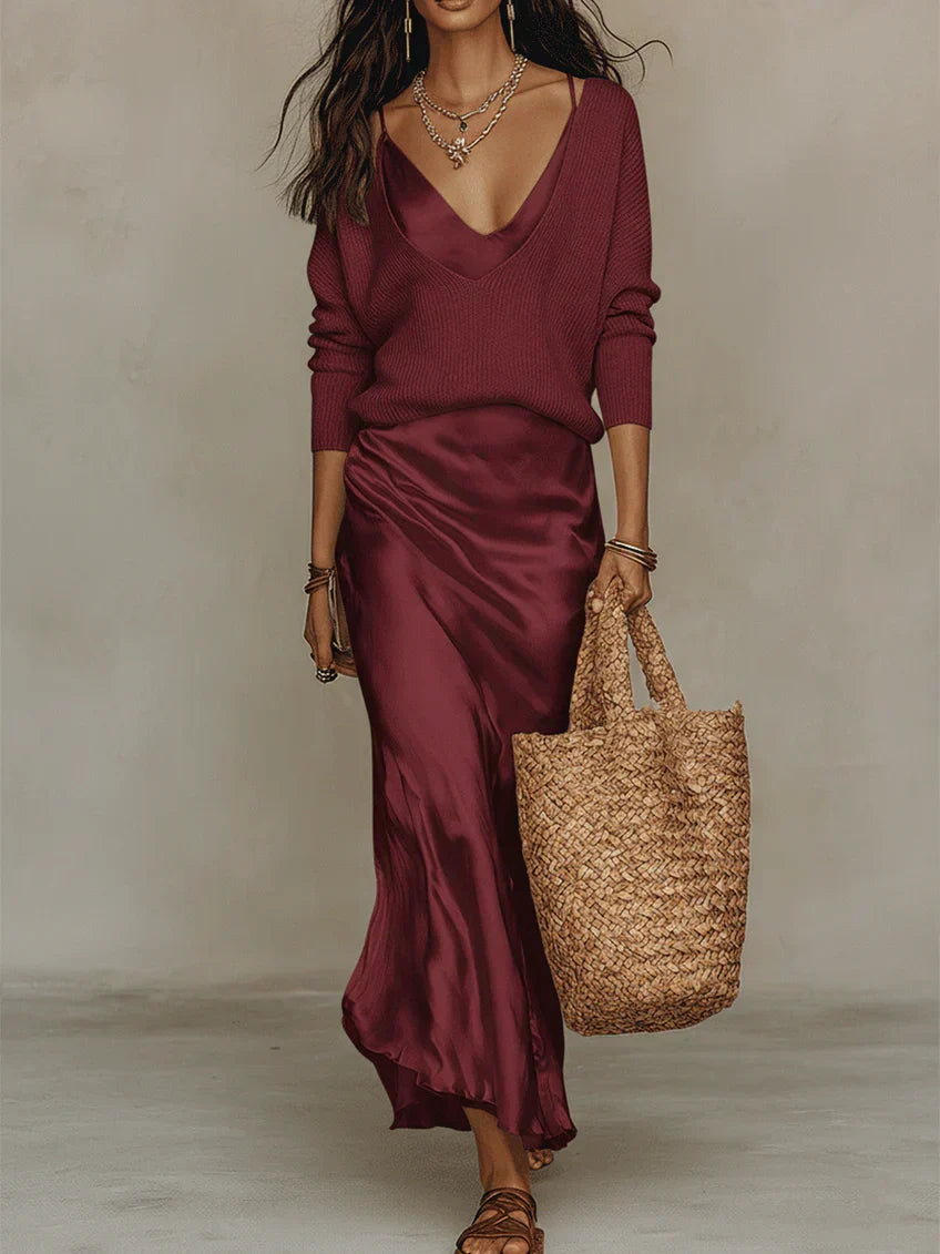 Anaïs – Elegant Satin Midi Dress