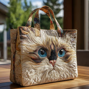 White Cat with Blue Eyes Quilted Bag