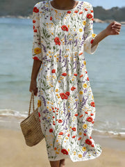Christina | Floral Print Maxi Dress with Round Neck