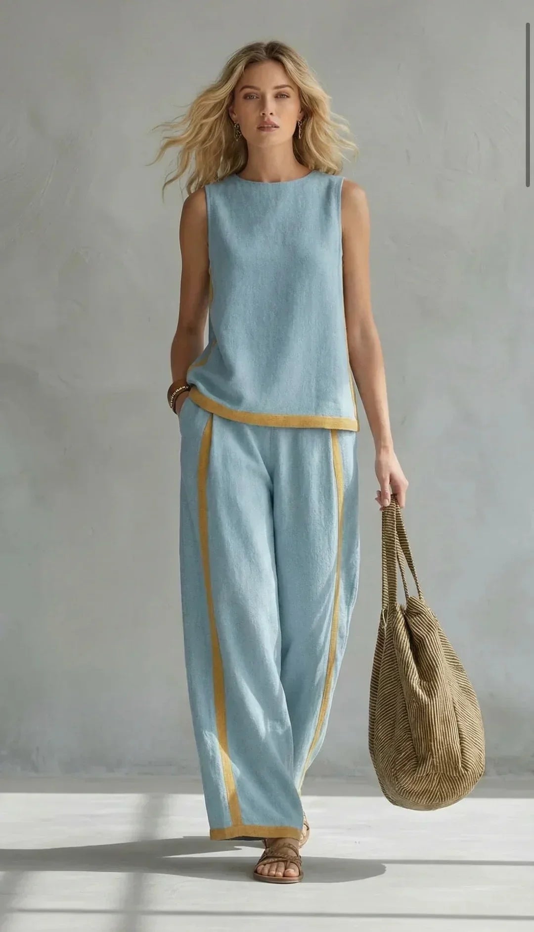 Ursula – Casual Chic Waistcoat and Trousers Set with Contrast Trim