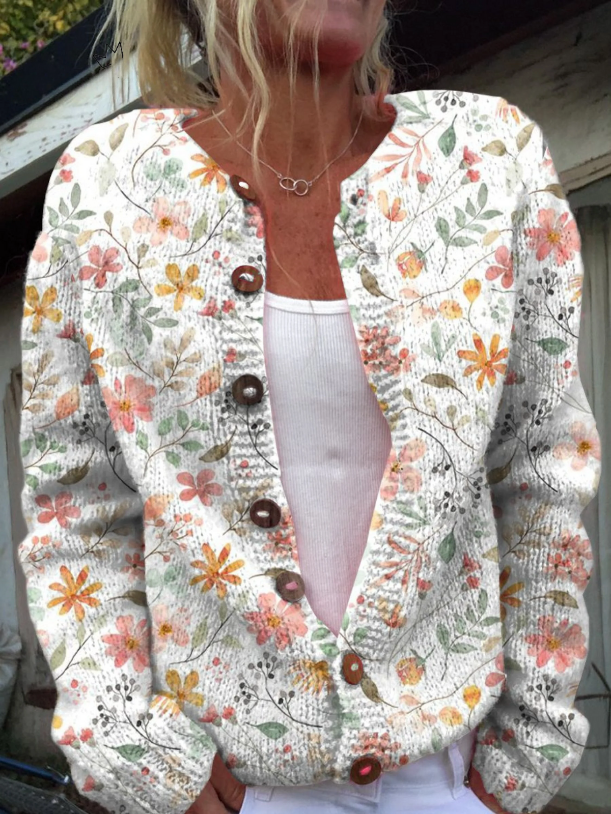 Fresh Little Flowers Print Buttoned Cardigan