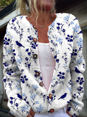 Vintage Flower Art Print Buttoned Cardigan
