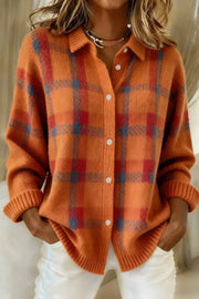 Megan | Plaid Button-Up Knit Cardigan