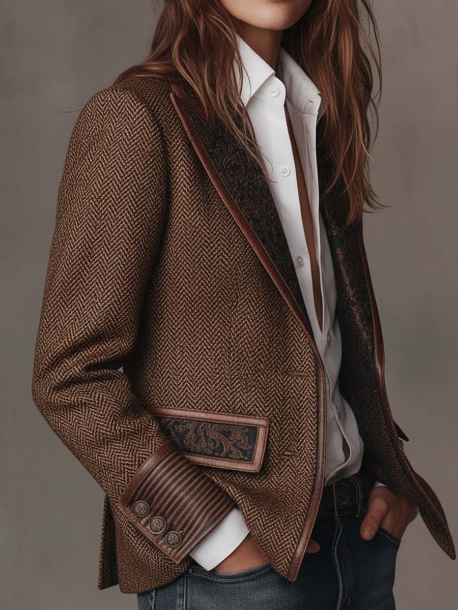 Herringbone Printed Panel Blazer