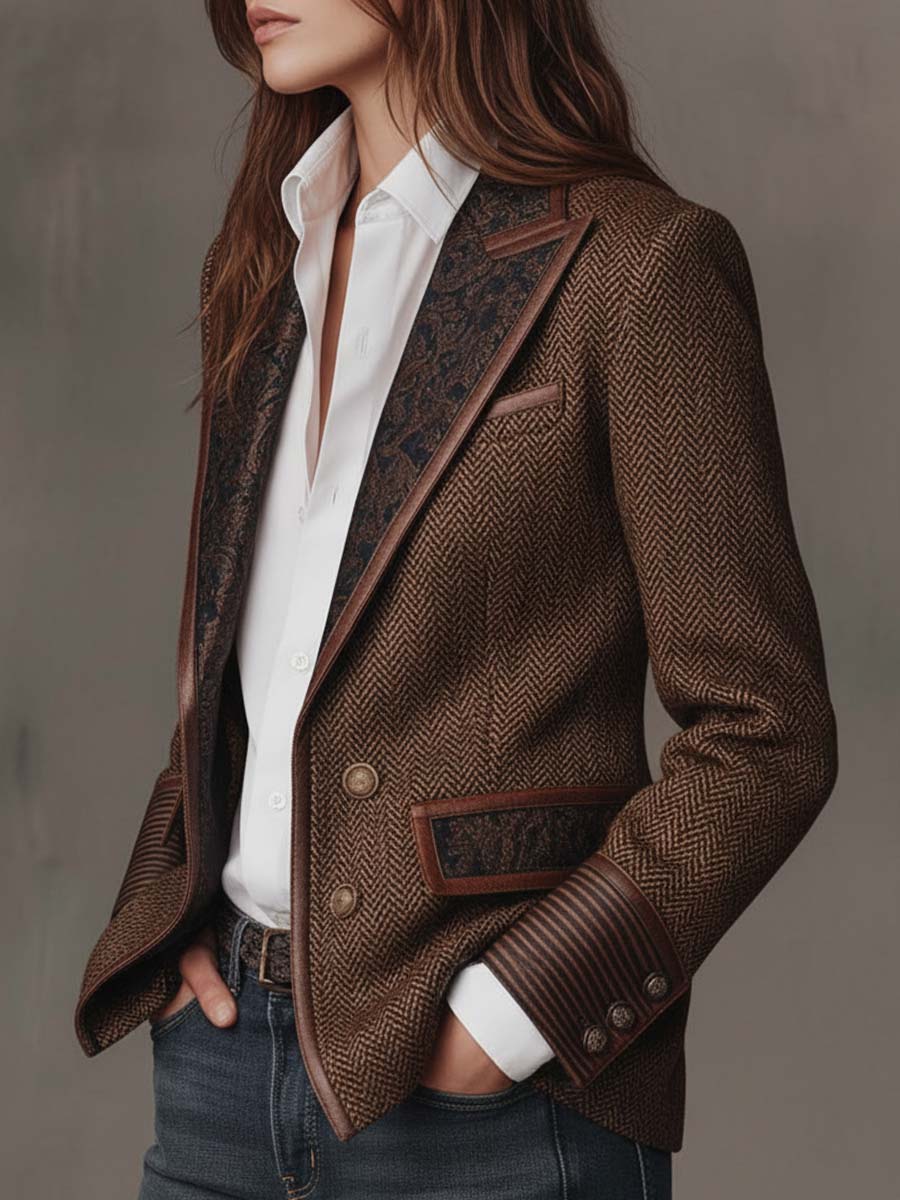 Herringbone Printed Panel Blazer