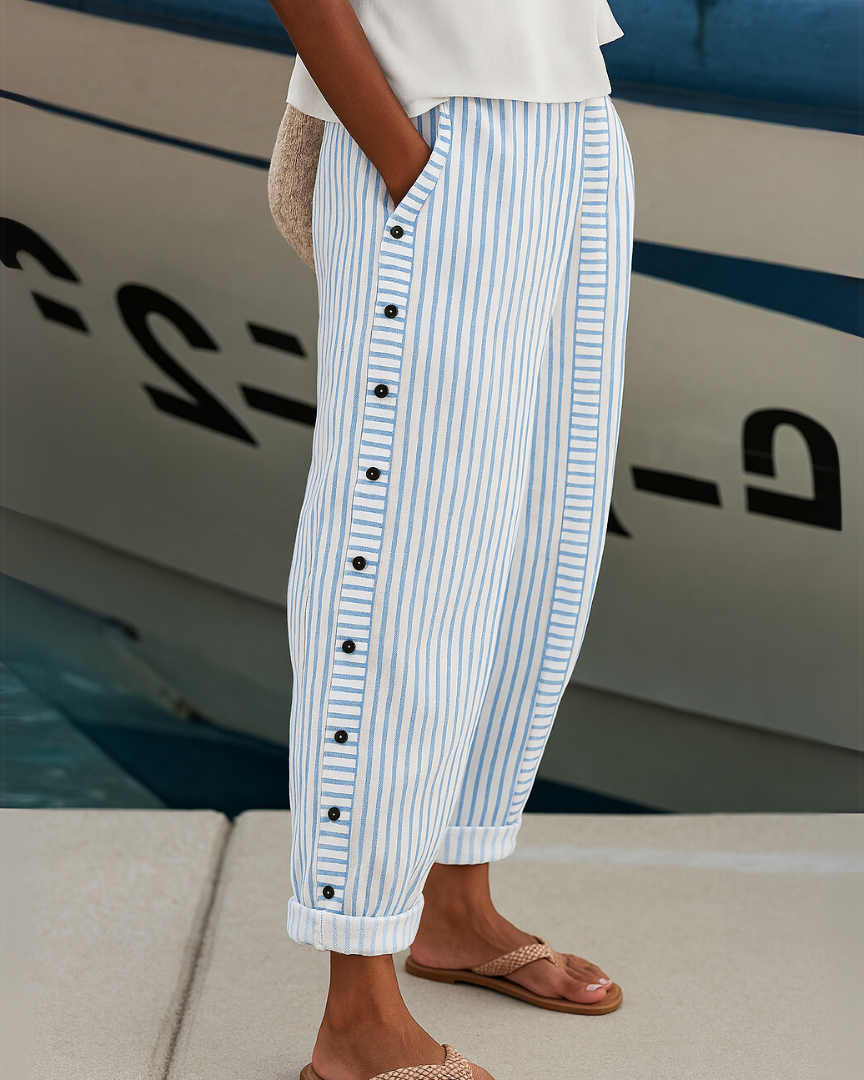 Diane | Striped Seabreeze Trousers with Button Placket